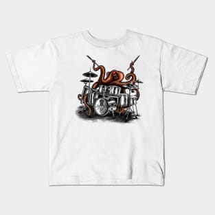 Octopus playing drums musician Kids T-Shirt